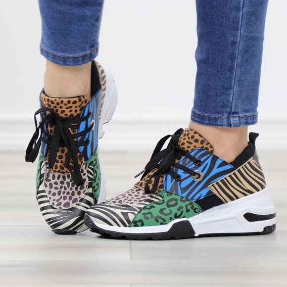 Animal Print Fashion Comfort Wedge Heel Sneakers Shoes - Picture 13 of 13